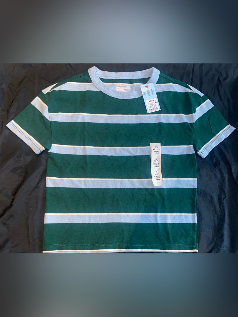 Cat & Jack Emerald Green and White Striped Short Sleeve Tee - Picture 7 of 8